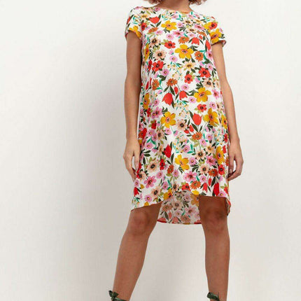 Chic Viscose Midi Dress with Distinctive Pattern Accents