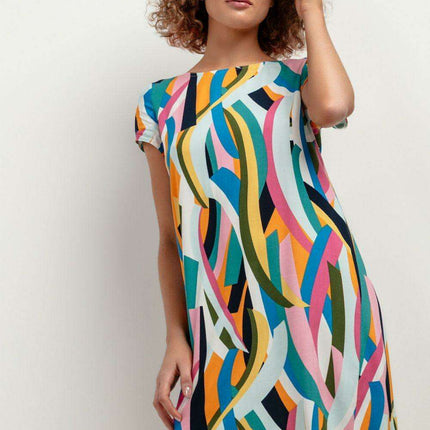 Chic Viscose Midi Dress with Distinctive Pattern Accents