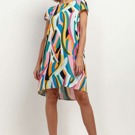 Chic Viscose Midi Dress with Distinctive Pattern Accents