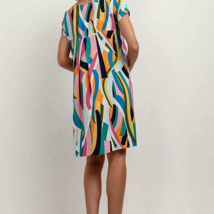 Chic Viscose Midi Dress with Distinctive Pattern Accents