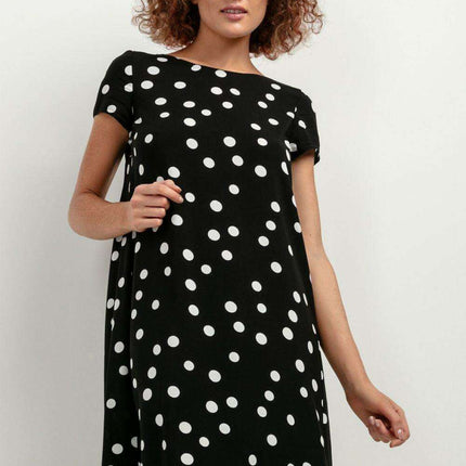 Chic Viscose Midi Dress with Distinctive Pattern Accents
