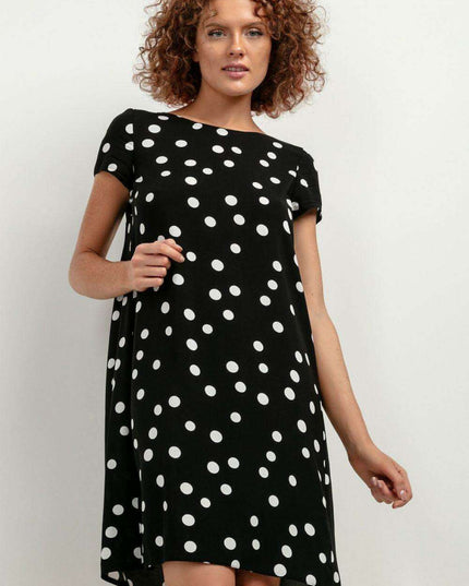 Chic Viscose Midi Dress with Distinctive Pattern Accents