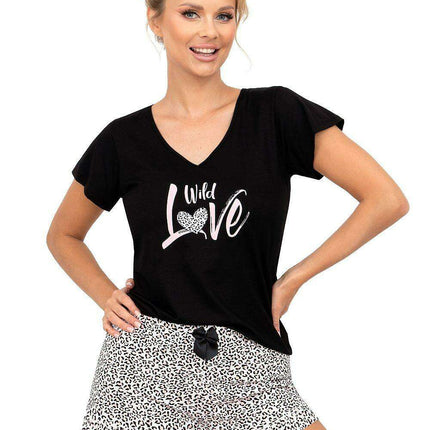 Elegant Black & Leopard Print Cotton Sleepwear Set by Donna