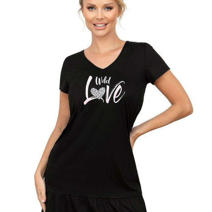 Chic Black Panther Print Cotton Nightgown for Trendsetting Women