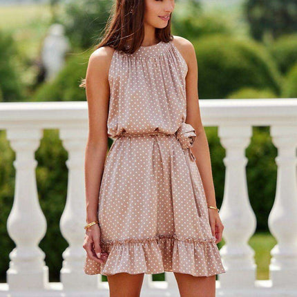 Mila Ruffled Halter Neck Pea Print Dress