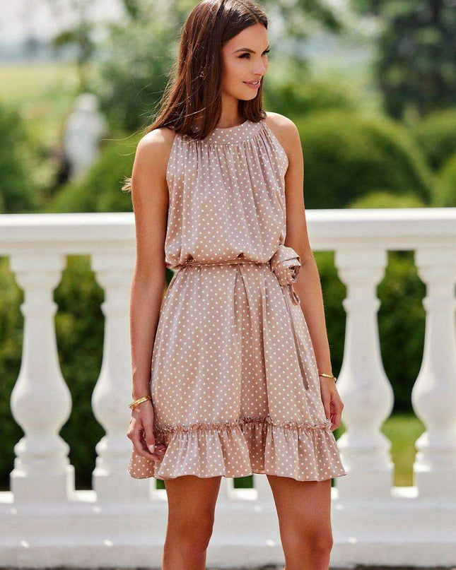 Mila Ruffled Halter Neck Pea Print Dress