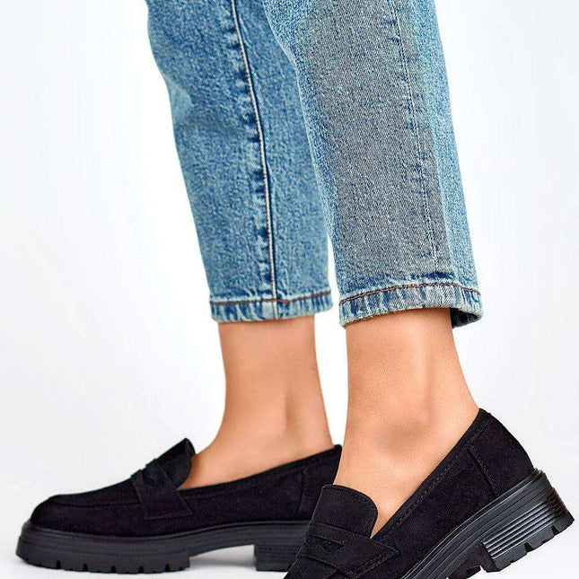 Eco-Friendly Black Suede Slip-On Half-Shoes with Comfortable 4cm Heel for Women