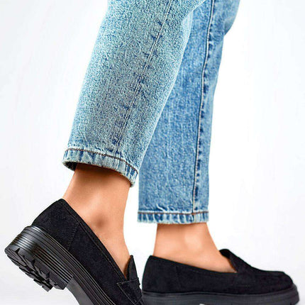 Eco-Friendly Black Suede Slip-On Half-Shoes with Comfortable 4cm Heel for Women