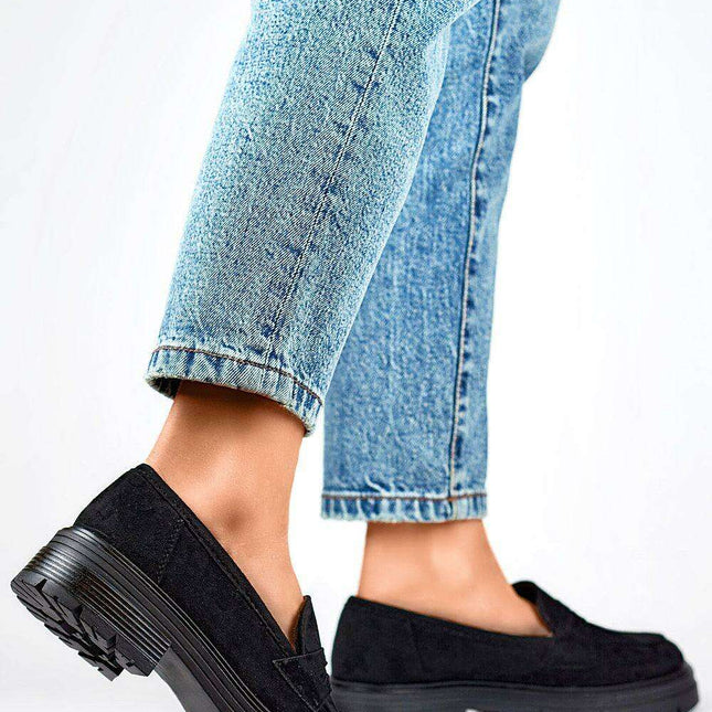 Eco-Friendly Black Suede Slip-On Half-Shoes with Comfortable 4cm Heel for Women