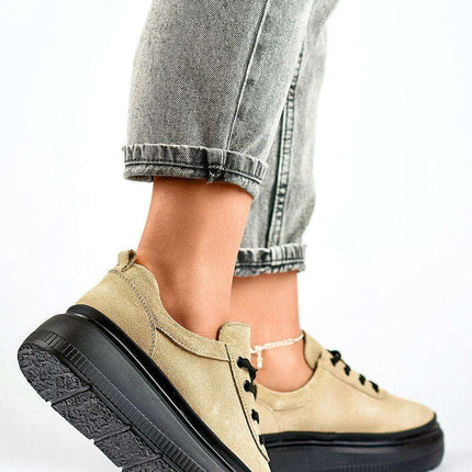 Chic Beige Leather Women's Sport Sneakers