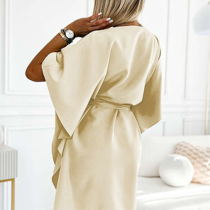 Olive Green Butterfly Dress with Belt by Numoco