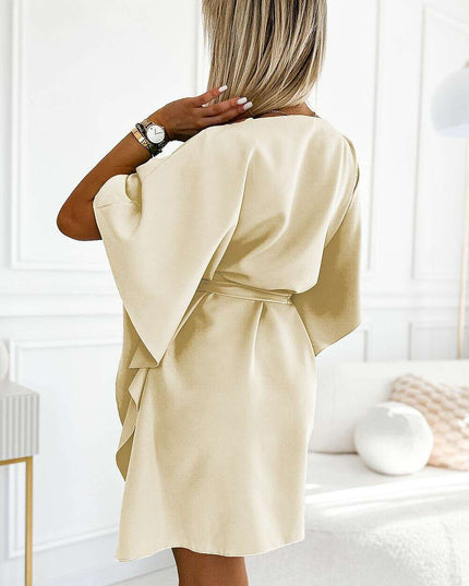 Olive Green Butterfly Dress with Belt by Numoco