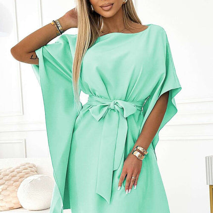 Olive Green Butterfly Dress with Belt by Numoco