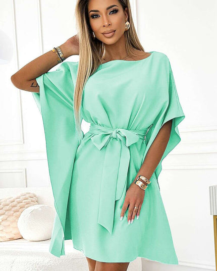 Olive Green Butterfly Dress with Belt by Numoco