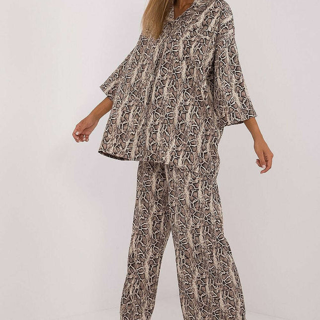 Beige Shirt And Wide Leg Pants Set For Everyday Wear 199958