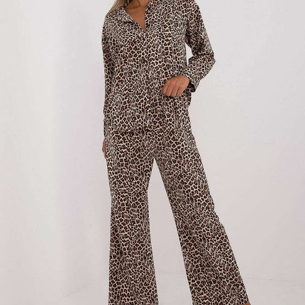 Beige Animal Motif Women Two Piece Set With Shirt And Pants