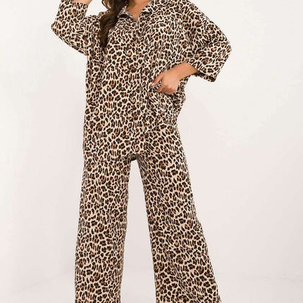 Beige Shirt And Wide Leg Pants Set For Everyday Wear 199958