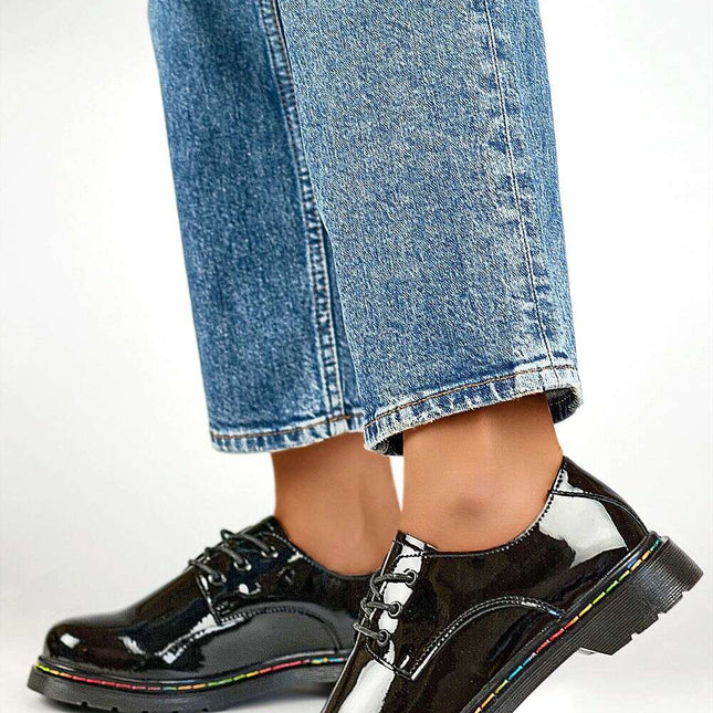 Women's Black Leather Lace-Up Shoes – Classic Comfort & Style