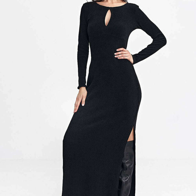 Black Daydress Model 200384 Fitted Knit Maxi Long Sleeves