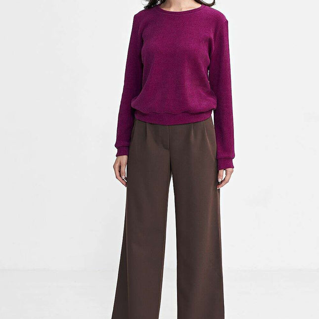 Brown Womens Relaxed Fit Trousers Wide Leg Casual Pants