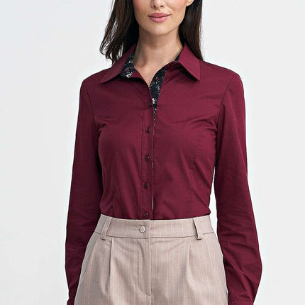 Womens Slim Fit Long Sleeve Button Front Elegant Shirt