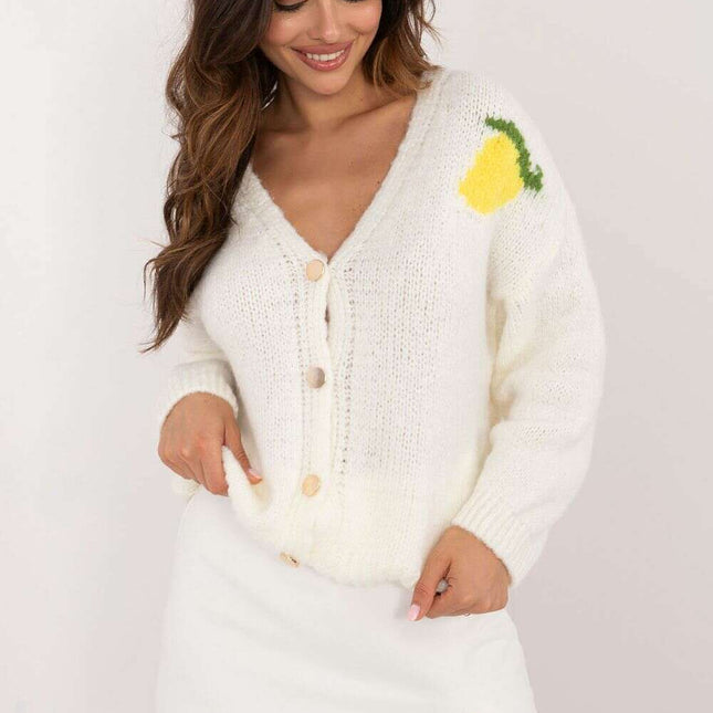 Beige Cardigan 200478 Womens Back Print Casual Knit