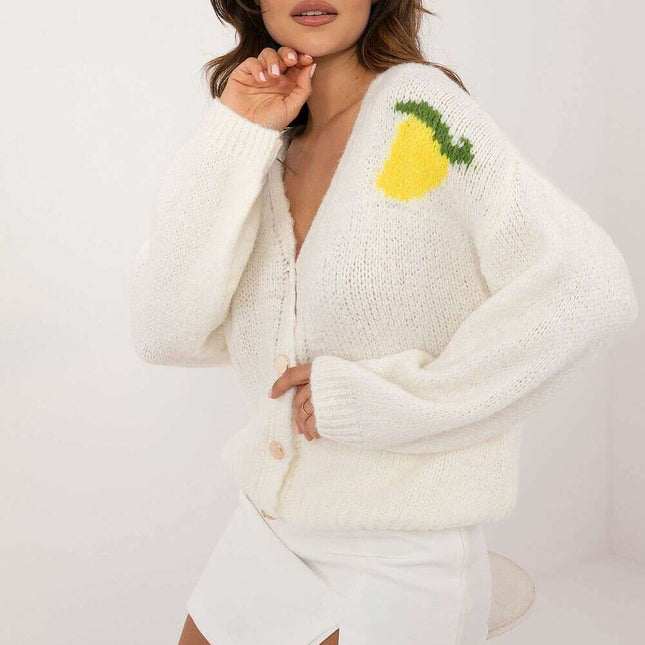 Beige Cardigan 200478 Womens Back Print Casual Knit