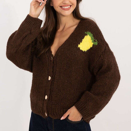 Beige Cardigan 200478 Womens Back Print Casual Knit