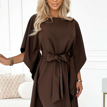 Olive Green Butterfly Dress with Belt by Numoco