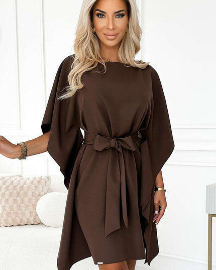 Olive Green Butterfly Dress with Belt by Numoco