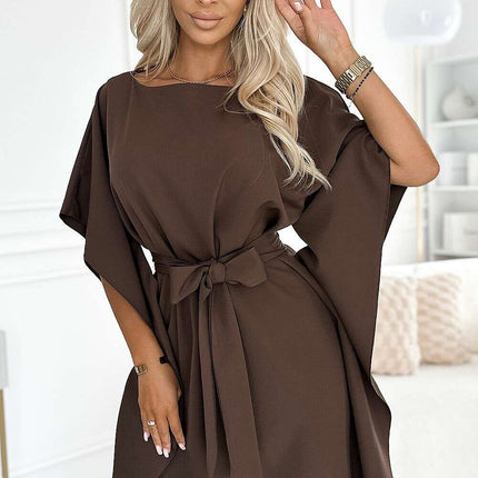 Olive Green Butterfly Dress with Belt by Numoco