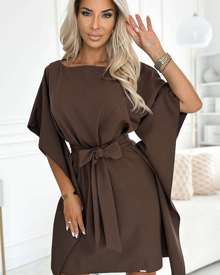 Olive Green Butterfly Dress with Belt by Numoco