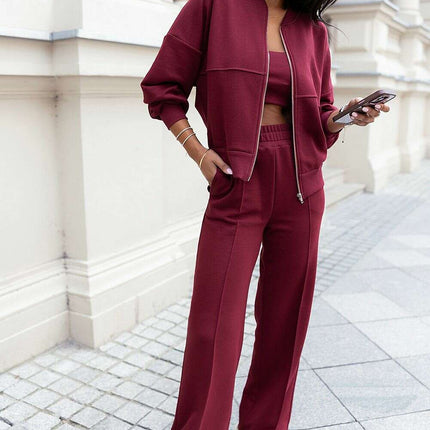 Misty Two Piece Bomber Sweatshirt Set With Wide Leg Pants