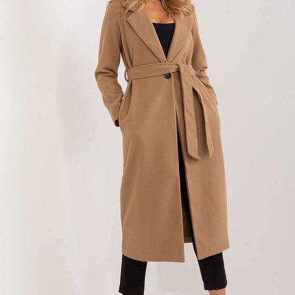 Sophisticated Polyester Overcoat with Stylish Tie Belt for Effortless Elegance