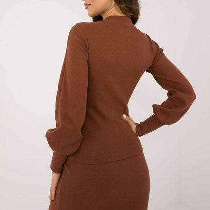 Chic Ribbed Blouse With Wide Cuffed Sleeves Effortless Style