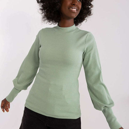 Chic Ribbed Blouse With Wide Cuffed Sleeves Effortless Style