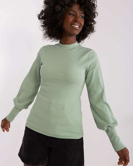 Chic Ribbed Blouse With Wide Cuffed Sleeves Effortless Style