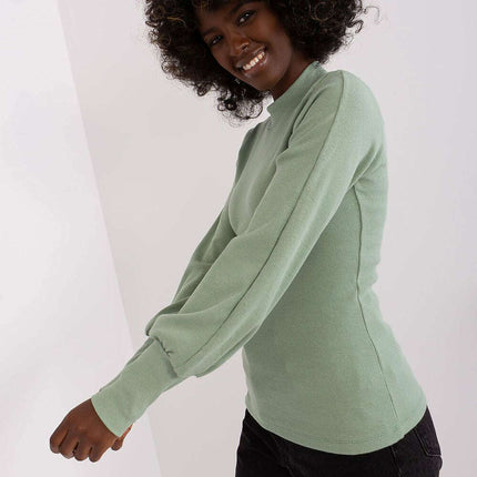 Chic Ribbed Blouse With Wide Cuffed Sleeves Effortless Style