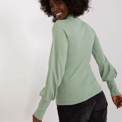 Chic Ribbed Blouse With Wide Cuffed Sleeves Effortless Style