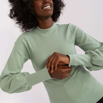 Chic Ribbed Blouse With Wide Cuffed Sleeves Effortless Style