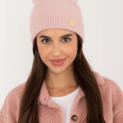 Pink Acrylic Beanie Hat With Discreet Front Patch Detail