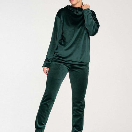 Mint Green Velour Hooded Sweatshirt with High Neck