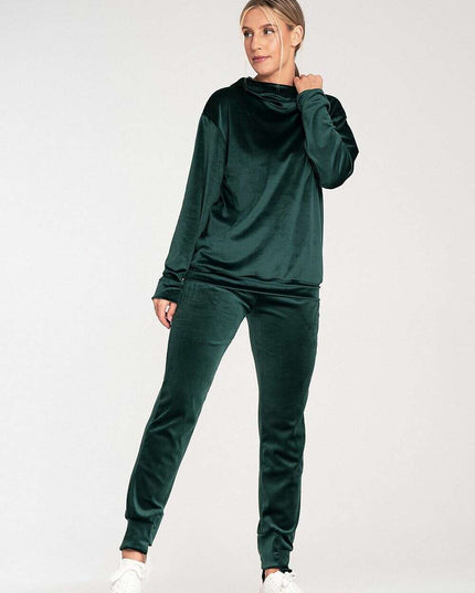 Mint Green Velour Hooded Sweatshirt with High Neck