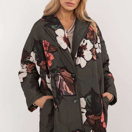 Green Floral Print Womens Transitional Jacket 201576