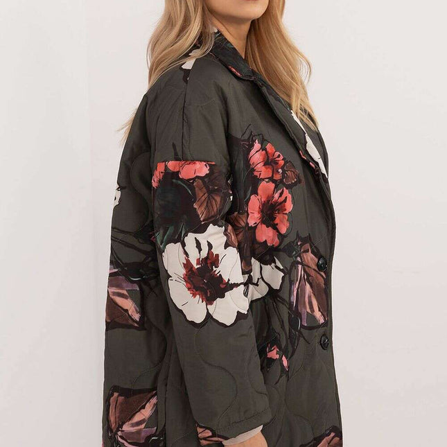 Green Floral Print Womens Transitional Jacket 201576