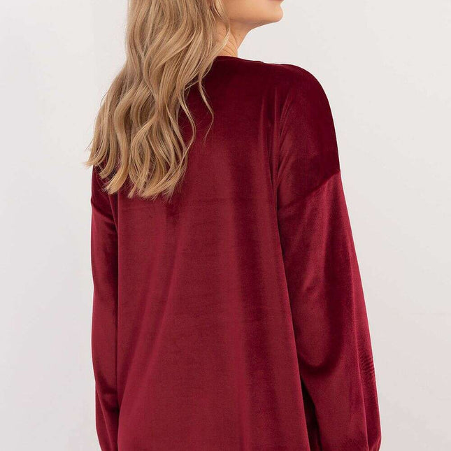 Red Velour Blouse 202015 Bound Neckline For Everyday Use