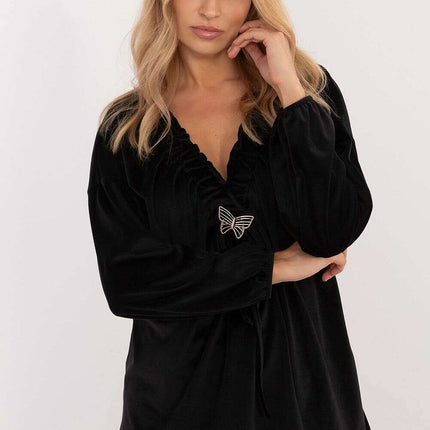 Red Velour Blouse 202015 Bound Neckline For Everyday Use