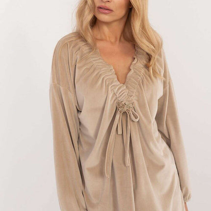 Red Velour Blouse 202015 Bound Neckline For Everyday Use