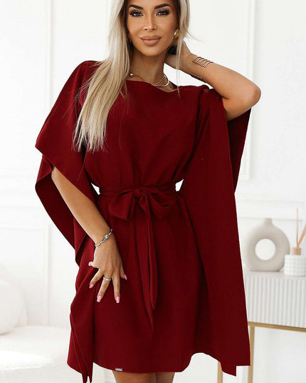 Olive Green Butterfly Dress with Belt by Numoco