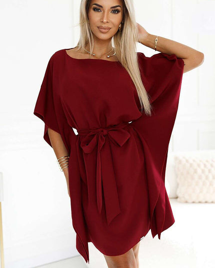 Olive Green Butterfly Dress with Belt by Numoco